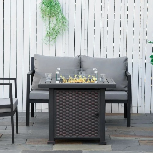 Rattan garden firepit table - garden,