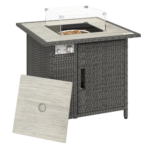 Rattan gas fire pit table - fire,