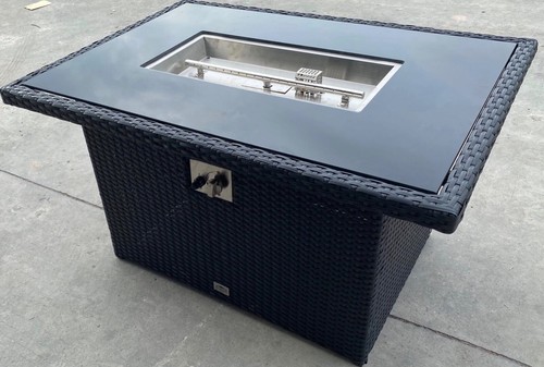Black rattan gas firepit fire - rattan,